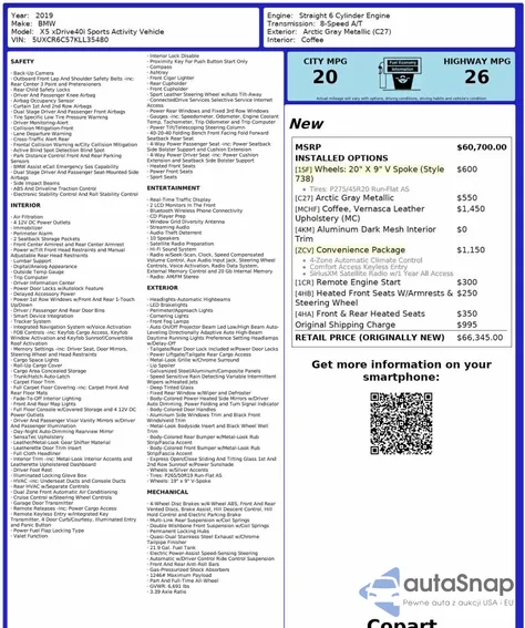 2019 BMW X5 xDrive40I из США, поврежденный, VIN 5UXCR6C57KLL35480